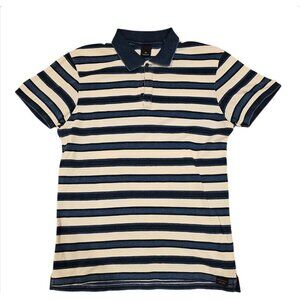 Striped Polo Shirt For Men Navy & Cream Short Sleeve Casual Wear Collared Neck W
